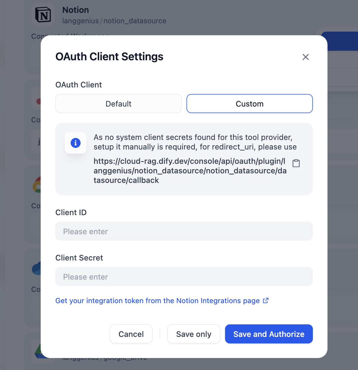 Custom OAuth Configuration