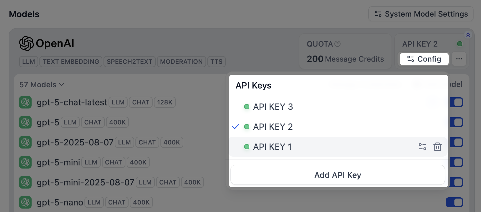 Manage credentials for predefined models